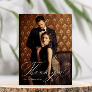 Elegantes Script Foto Hochzeit Danke Postcard Postkarte
