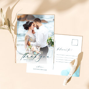 Elegantes Script Foto Hochzeit Danke Postkarte