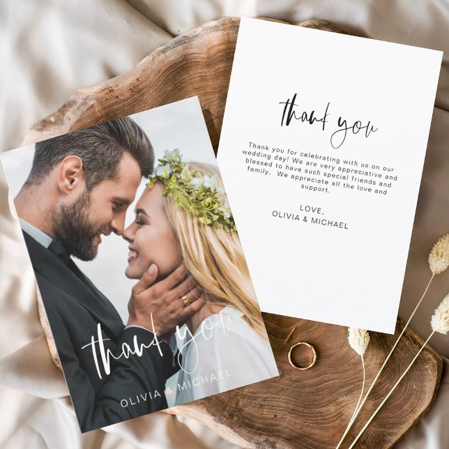 Elegantes Script Foto Hochzeit Dankeschön Karte (Von Creator hochgeladen)