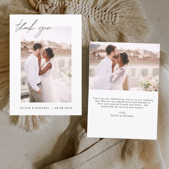 Elegantes Script Foto Hochzeit Dankeschön Karte (Von Creator hochgeladen)