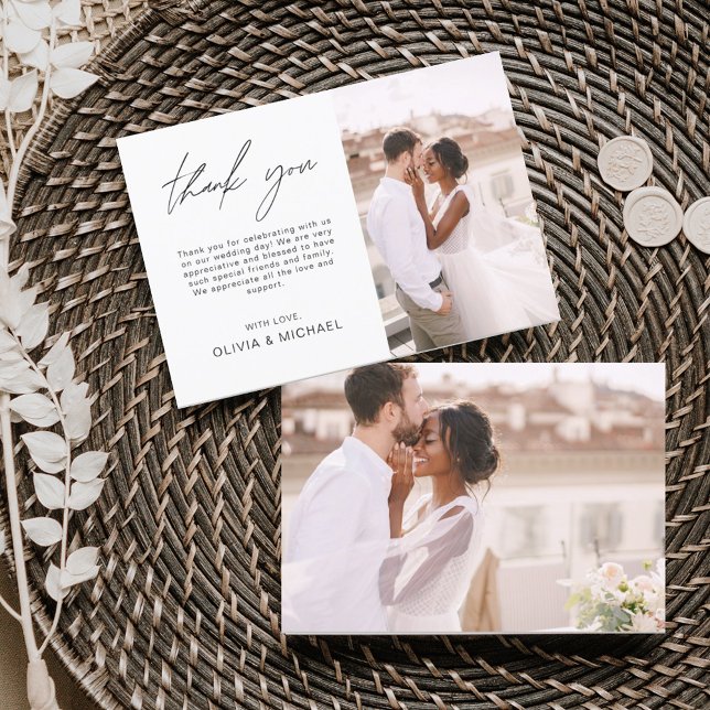 Elegantes Script Foto Hochzeit Dankeschön Karte (Von Creator hochgeladen)
