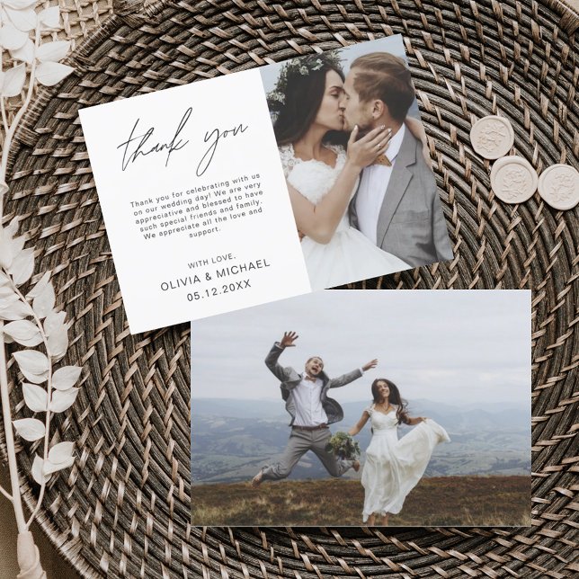 Elegantes Script Foto Hochzeit Dankeschön Karte (Von Creator hochgeladen)