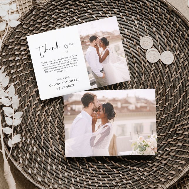 Elegantes Script Foto Hochzeit Dankeschön Karte (Von Creator hochgeladen)