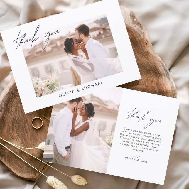 Elegantes Script Foto Hochzeit Dankeschön Karte (Von Creator hochgeladen)