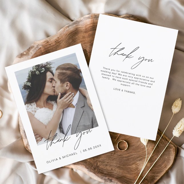 Elegantes Script Foto Hochzeit Dankeschön Karte (Von Creator hochgeladen)
