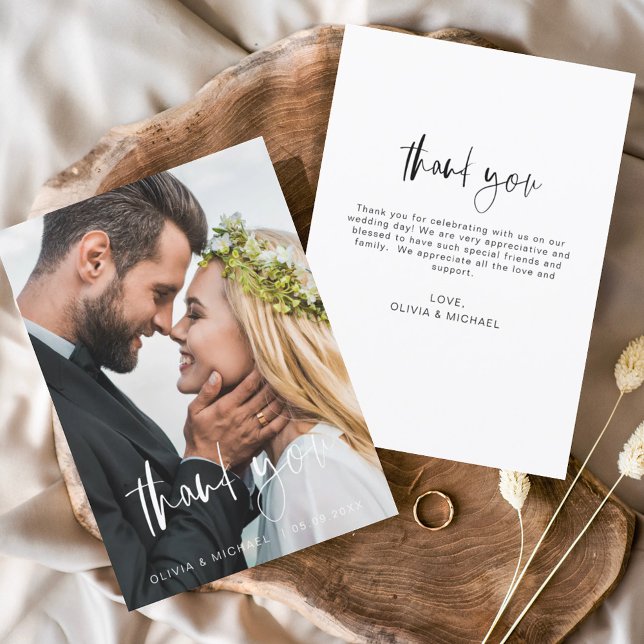 Elegantes Script Foto Hochzeit Dankeschön Karte (Von Creator hochgeladen)
