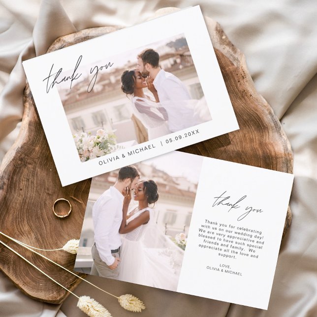 Elegantes Script Foto Hochzeit Dankeschön Karte (Von Creator hochgeladen)
