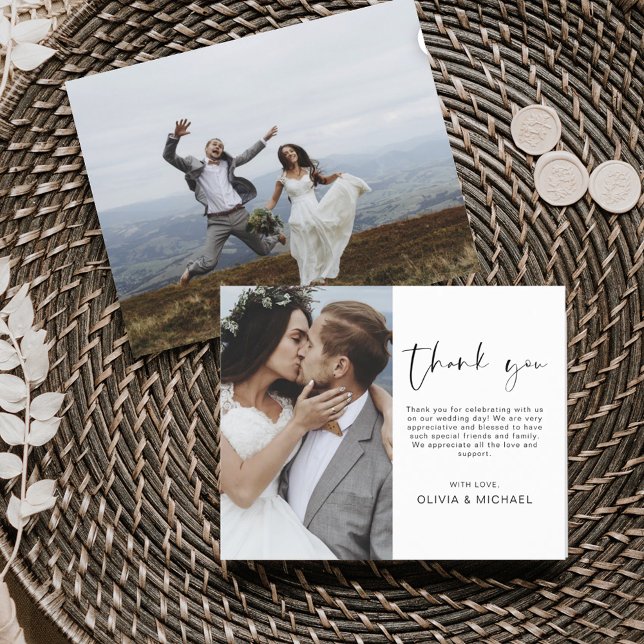 Elegantes Script Foto Hochzeit Dankeschön Karte (Von Creator hochgeladen)