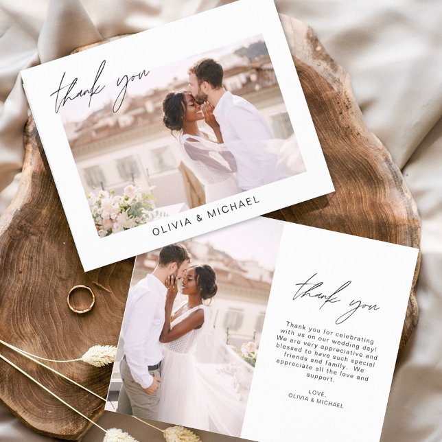 Elegantes Script Foto Hochzeit Dankeschön Karte (Von Creator hochgeladen)
