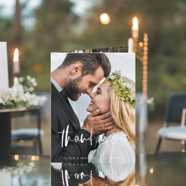 Elegantes Script Foto Hochzeit Dankeschön Karte (Von Creator hochgeladen)
