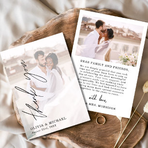 Elegantes Script Foto Hochzeit Dankeschön Karte