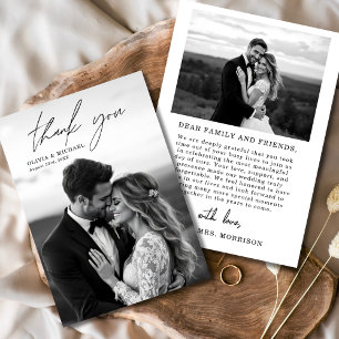 Elegantes Script Foto Hochzeit Dankeschön Karte