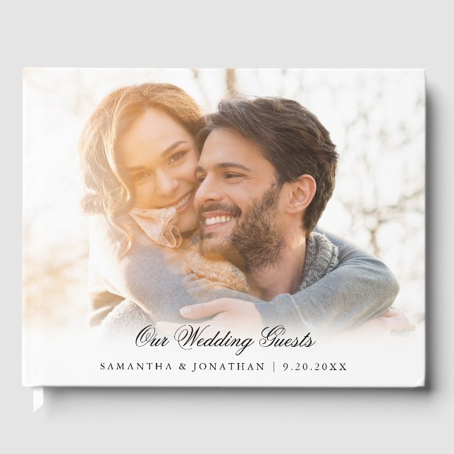 Elegantes Script-Foto Hochzeit Gästebuch (Vorderseite)