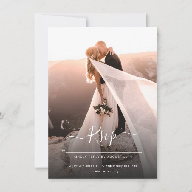 Elegantes Script-Foto Hochzeit RSVP Save The Date (Vorderseite)