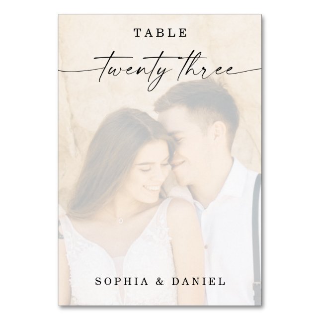 Elegantes Script-Foto Hochzeit Tischnummer 23 (Vorderseite)