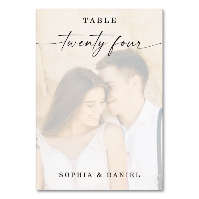 Elegantes Script-Foto Hochzeit Tischnummer 24 (Vorderseite)
