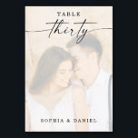 Elegantes Script Foto Hochzeit Tischnummer 30<br><div class="desc">Dieses Design zeichnet sich durch ein hübsches Foto Ihrer Wahl aus. Klicken Sie auf die Schaltfläche "Klicken, um weitere Anpassungen vorzunehmen", um die Farbe der Schriftsetzung zu bearbeiten. Verschieben Sie das Foto über den Overlay-Ebenen in die Mitte. Sehen Sie sich die gesamte Kollektion an, um mehr passende Artikel zu finden!...</div>