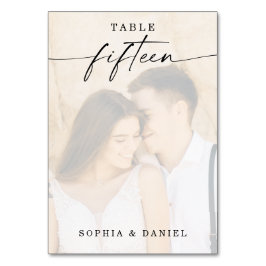 Elegantes Script-Foto Hochzeit Tischnummer Fünfzeh