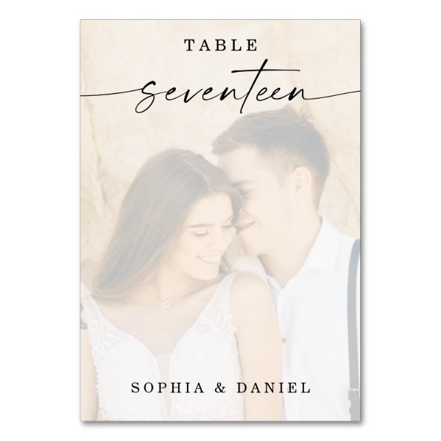 Elegantes Script-Foto Hochzeit Tischnummer Siebzig (Vorderseite)