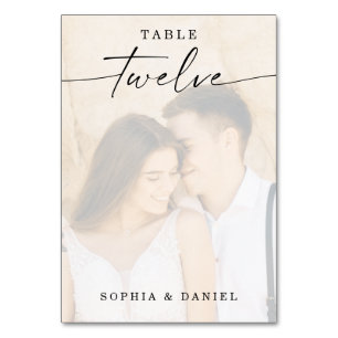 Elegantes Script Foto Hochzeit Tischnummer Zwölf