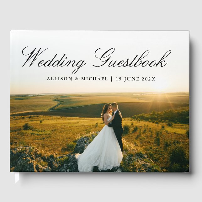 Elegantes Script Foto Hochzeitsbuch Gästebuch (Vorderseite)
