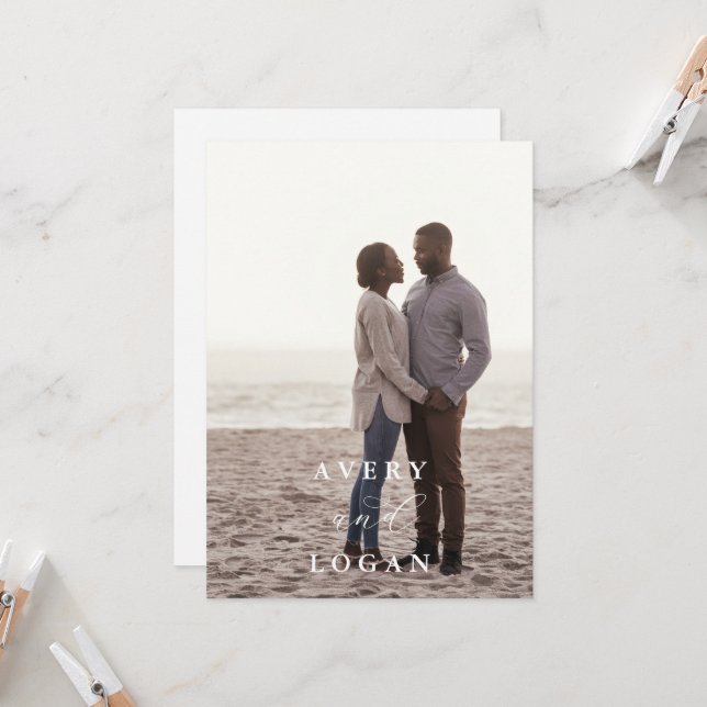 Elegantes Script-Foto Hochzeitseinladung Einladung (Vorderseite/Rückseite Beispiel)