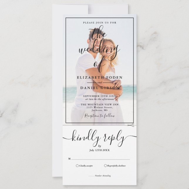 Elegantes Script-Foto in einer Hochzeitseinladung Einladung (Vorderseite)