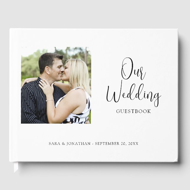 Elegantes Script-Foto Minimalistisch Hochzeit Gästebuch (Vorderseite)