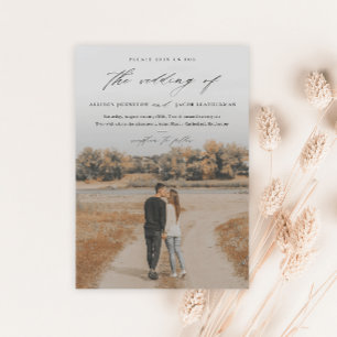 Elegantes Script-Foto-Overlay-Hochzeit Magneteinladung