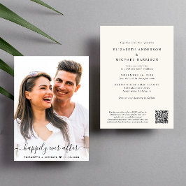 Elegantes Script Foto QR Code Cream Wedding Einladung