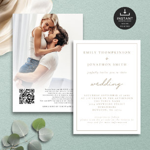 Elegantes Script Foto QR Code Einladung Hochzeitsf