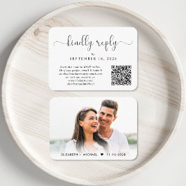 Elegantes Script Foto QR Code Hochzeit RSVP Begleitkarte