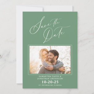 Elegantes Script Foto Sage Green Save the Date