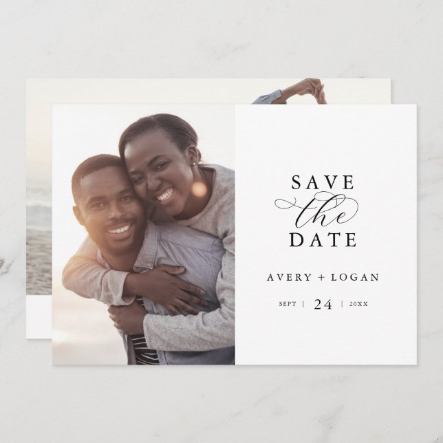 Elegantes Script-Foto Save the Date (Vorne/Hinten)