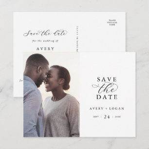 Elegantes Script-Foto Save the Date Einladungspostkarte