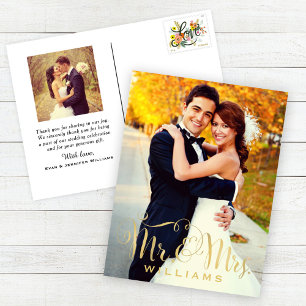 Elegantes Script Foto Wedding Monogram Vielen Dank Postkarte