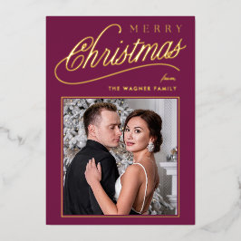 Elegantes Script Frohe Weihnachts-Foto Folien Feiertagskarte