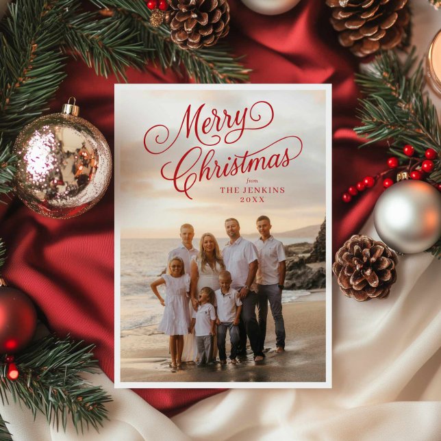 Elegantes Script Frohe Weihnachts-Foto Gruß Karte (Merry Christmas Photo Greeting Card)