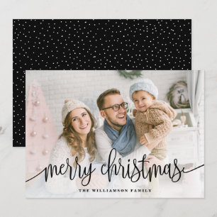 Elegantes Script Full Foto Frohe Weihnachts Schwar Feiertagskarte