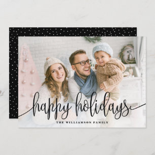 Elegantes Script Full Foto Happy Holidays Black Feiertagskarte