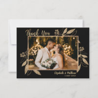 Elegantes Script Gold Blätter Foto Danke Karte