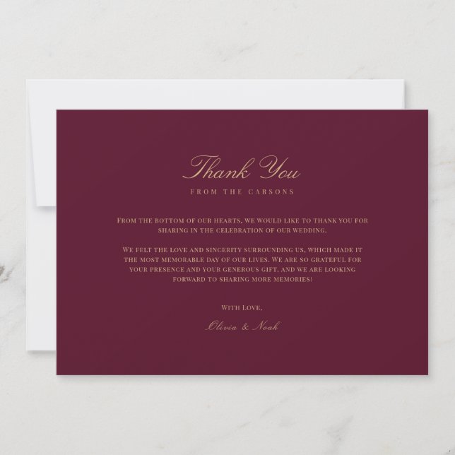 Elegantes Script Gold & Burgundy Dankeschön Karte (Vorderseite)