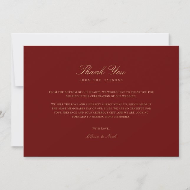 Elegantes Script Gold & Deep Red Dankeschön Card Dankeskarte (Vorderseite)
