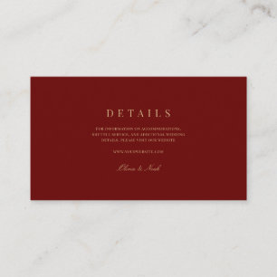 Elegantes Script, Gold & Deep Red Wedding Details Begleitkarte