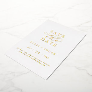 Elegantes Script Gold Foil Save the Date Folieneinladung