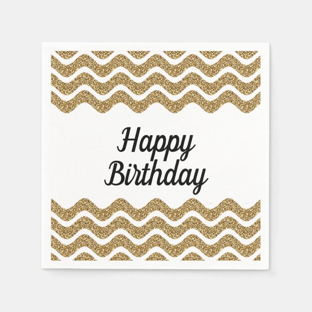 Elegantes Script Gold Glitzer Happy Birthday Serviette (Vorderseite)