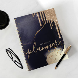 Elegantes Script Gold Glitzer Tropfen Wasserfarbe Planer