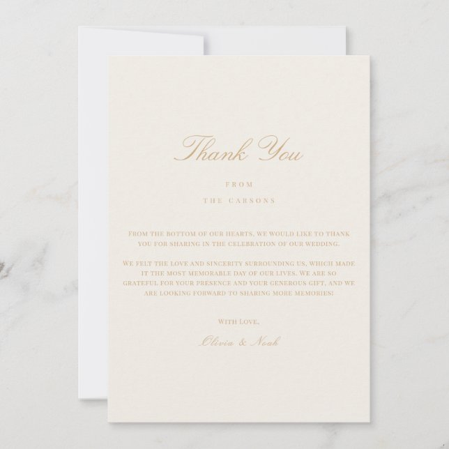 Elegantes Script Gold & Ivory Danke Karte (Vorderseite)