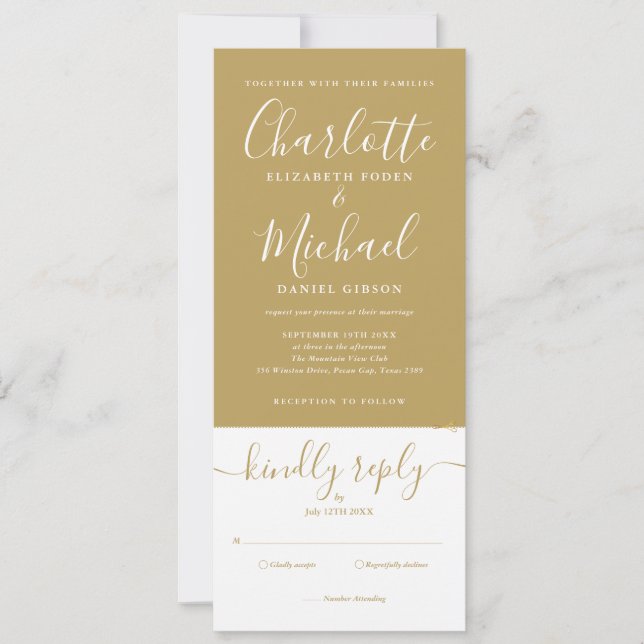 Elegantes Script Gold Minimalistisch in einer Hoch Einladung (Vorderseite)