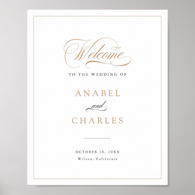 Elegantes Script Gold Moderne Hochzeit Begrüßungsz Poster (Vorne)